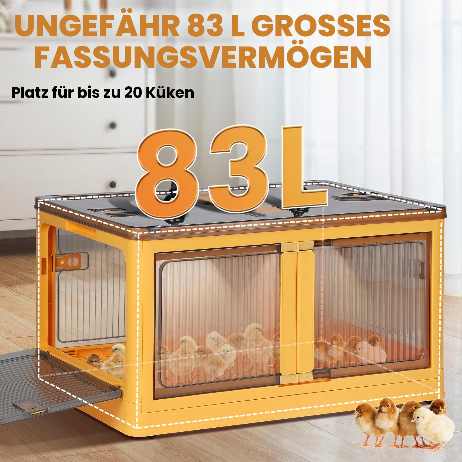 Inkubator für Küken 85L Brutkasten Faltbare Brutbox für Geflügel Küken Aufzucht Box für Enten Geflügel Reptilien und Kleintiere