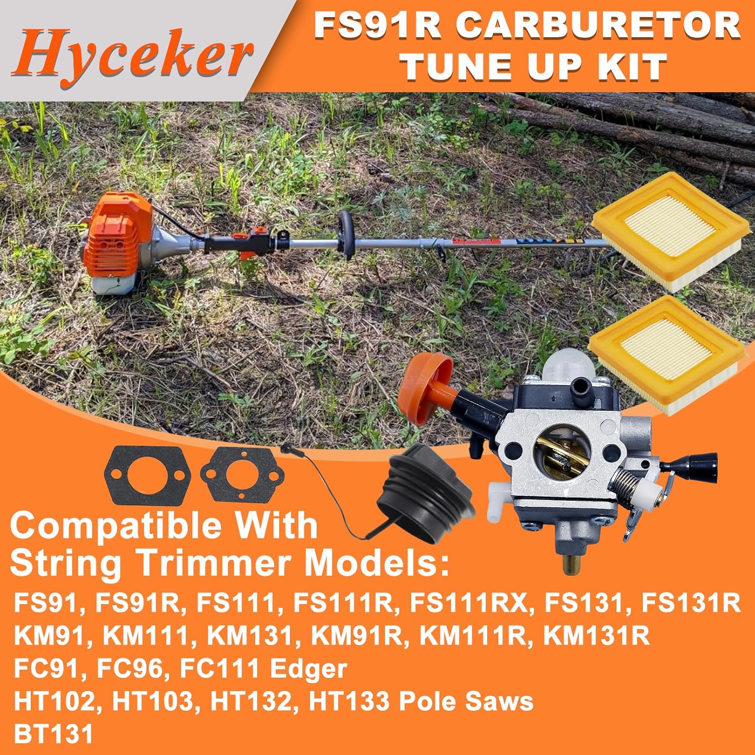 FS91 Carburetor Tune Up Kit for Stihl FS91R FS111 FS111RX FS131 Weedeater KM91 KM111R FC91 FC96 FC111 Edger HT102 HT103 String Trimmer Parts, Carb Adjustment Tool 4180-120-0618, 4180-120-0615