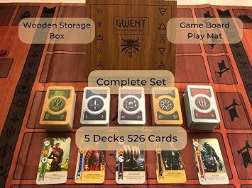 Complete Gwent Set - All 5 Decks, 526 Cards with Playmat and Wooden Storage Box! All DLC Expansions Included for The Witcher Lovers!