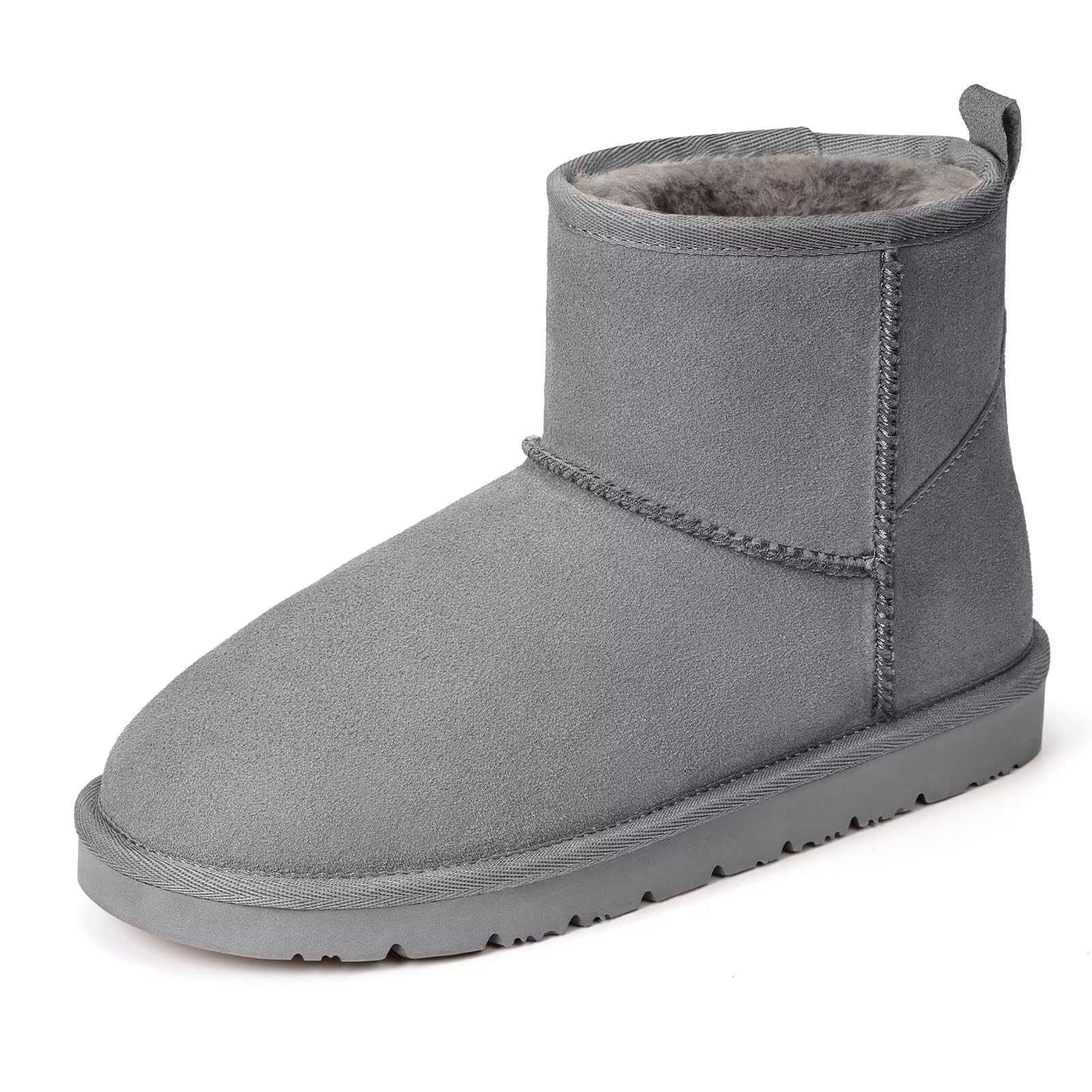 Womens Genuine Suede Boots Brown Anti-slip Warm Comfort Ankle Fuzzy Winter Short Boots for Outdoor Indoor