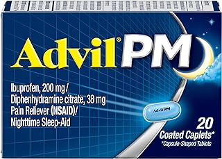 Advil PM (20 Count) Pain Reliever/Nighttime Sleep Aid Coated Caplet, 200mg Ibuprofen, 38mg Diphenhydramine