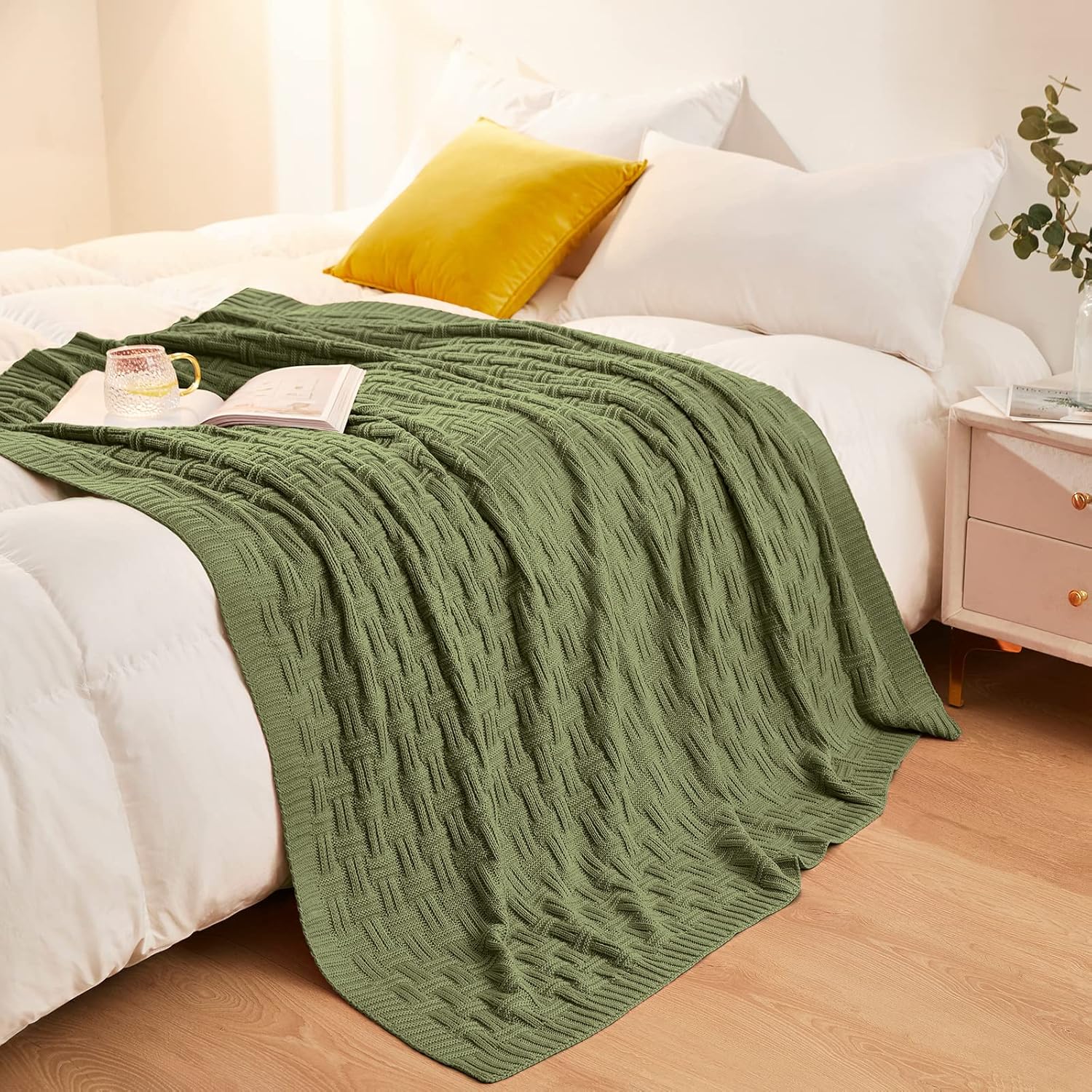 Aormenzy 50x60 Cozy Acrylic Cable Knit Blanket for Couch, Sofa, Bed, Olive Green (1.7lb) - Image 5