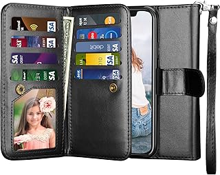 Njjex Wallet Case for iPhone X, for iPhone Xs Case, PU Leather [9 Card Slots] Credit Folio Flip Cover [Detachable] [Kickstand] Magnetic Phone Case & Wrist Lanyard for iPhone X 2017/ XS 2018 [Black]