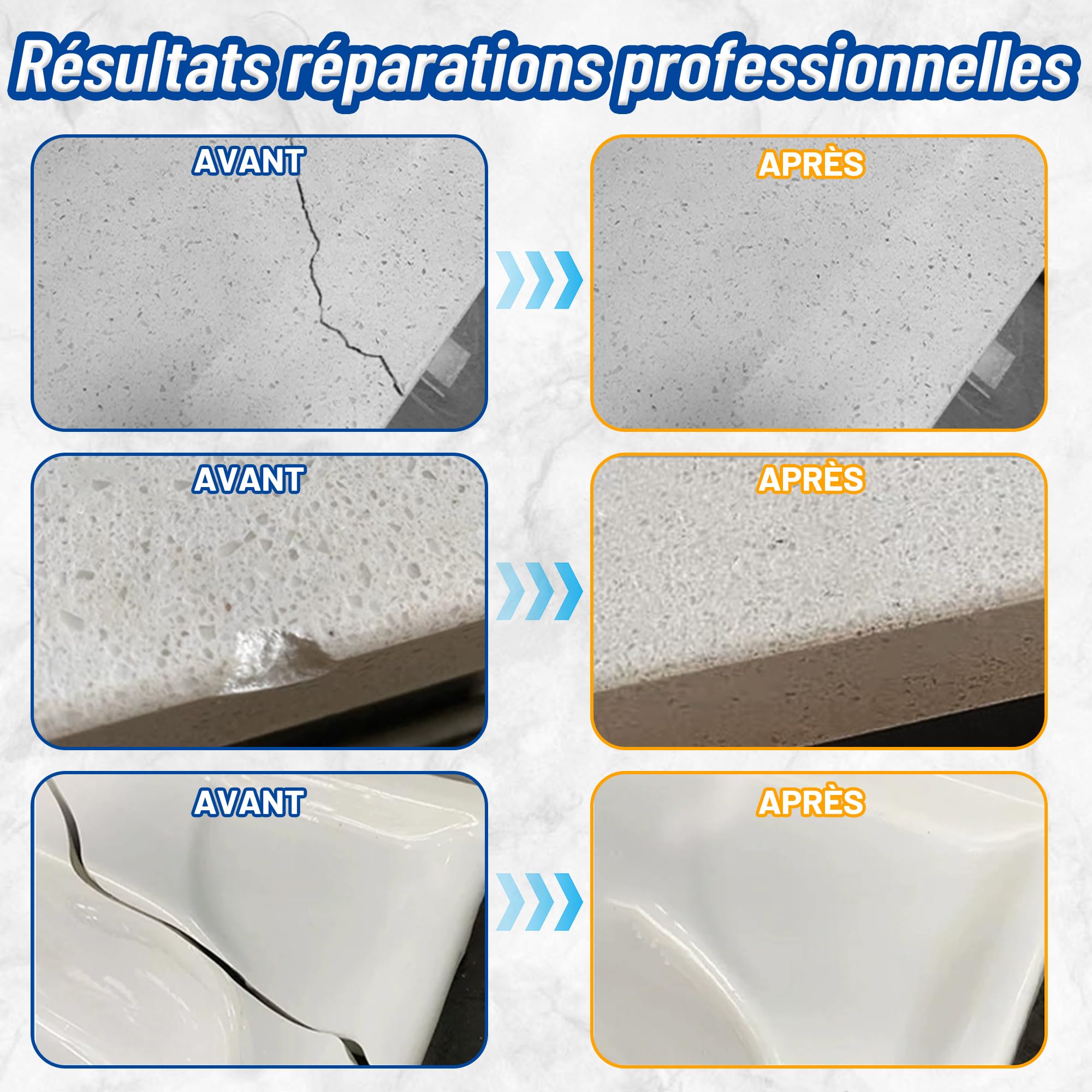 Kit Reparation Baignoire Blanc, Kit Réparation Carrelage Pour Acrylique, Céramique, Cuisine Salle de Bain Répare éclats, Rayures, Fissures et Trous Rouille Kit Réparation Email Baignoire -Multicolore