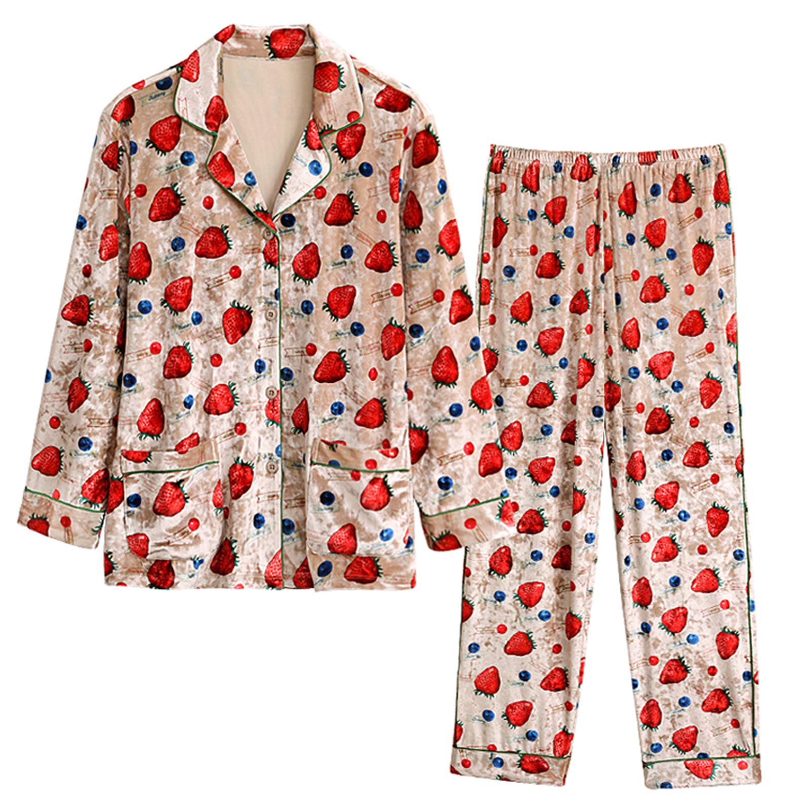 Women Pajamas Set Winter Pajamas For Women Thin,Womens Long Sleeve Button Up Pyjama Sets Sleepwear,Womens Cosy Pyjama Set Long Sleeve.