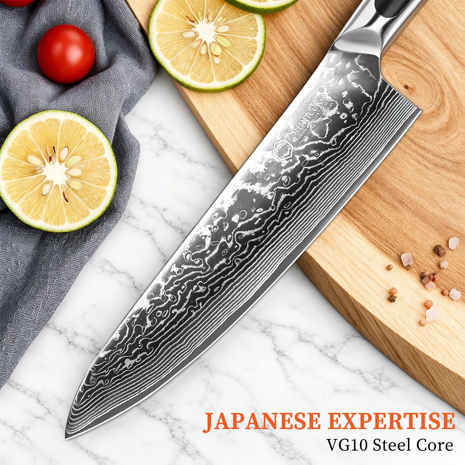 Sunnecko 8 Inch Japanese Damascus Chef Knife - Ultra Sharp VG10 Steel — Amazon image 3