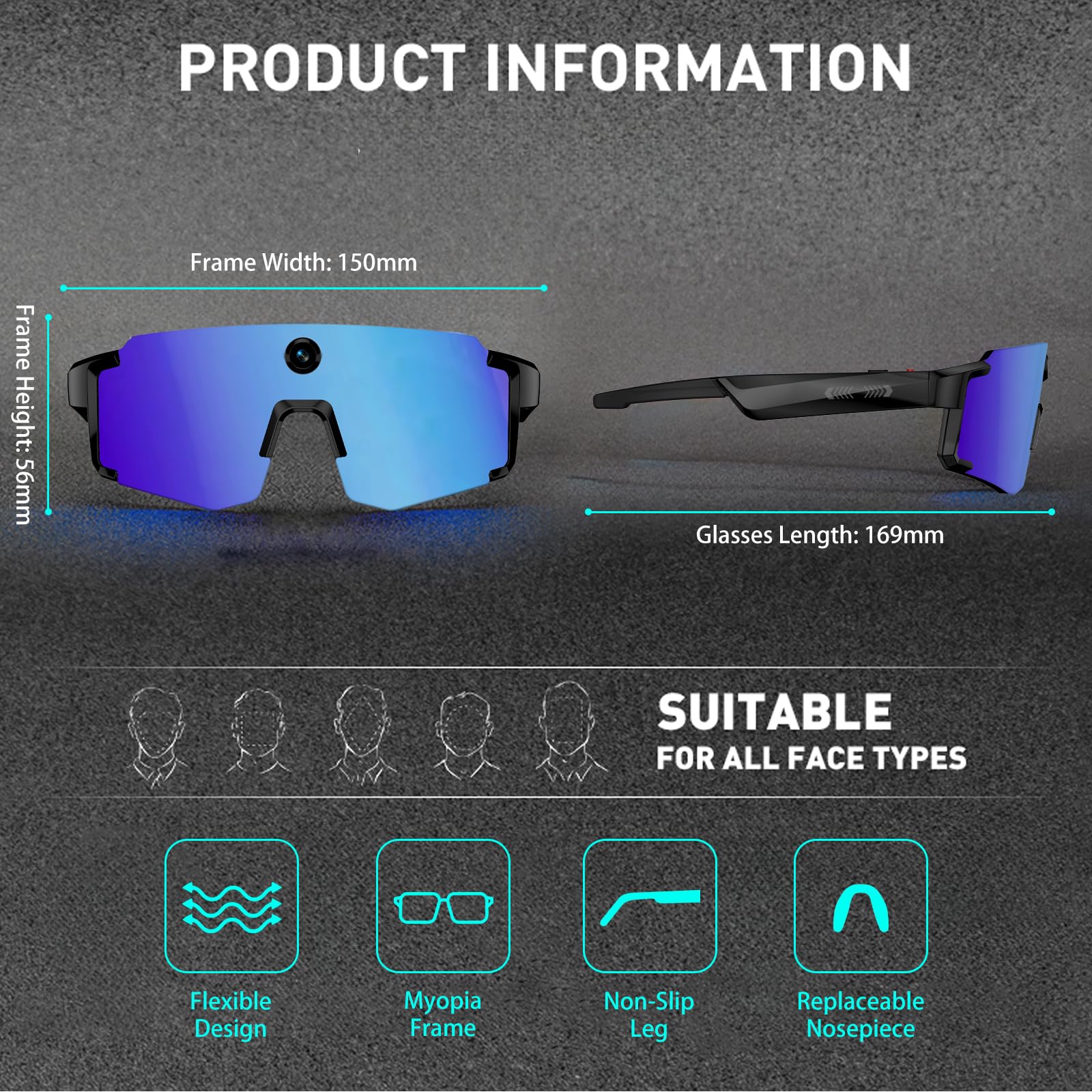 Gafas Inteligentes con Cámara de 8MP, Gafas de Sol Bluetooth para Ciclismo | Protección UV400,139 Idiomas para Traducción, Control de Voz, Cancelación de Ruido ENC, para Deportes Al Aire Libre