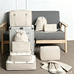 7 Set Packing Cubes for Travel with Shoe Bag & Toiletry Bag - Lightweight Travel Organizers for Suitcase & Carry On, Travel Accessories for Women and Men-(Cream)