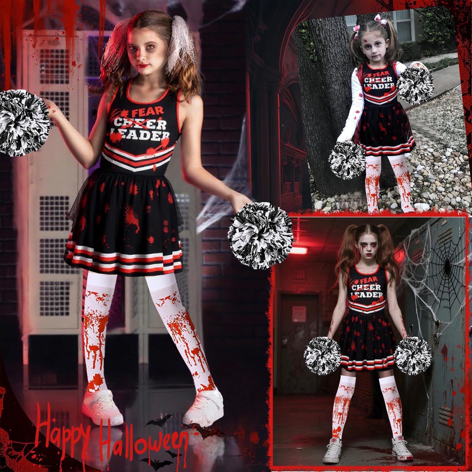 NebulaGlam Children's Cheerleader Costume Halloween, Zombie Cheerleader Costume - Image 3
