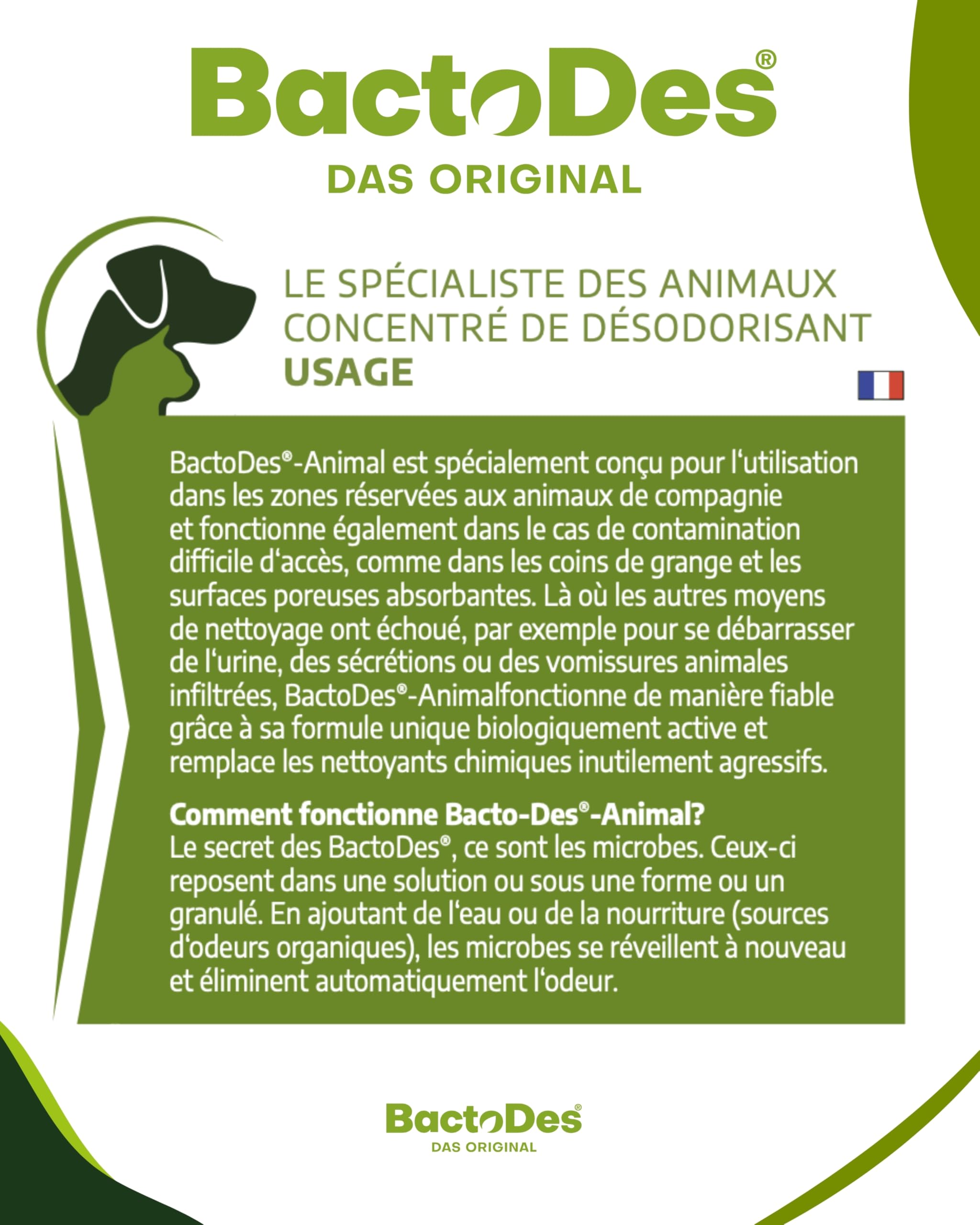 BactoDes - Désodorisant concentré animaux 1L avec vaporisateur mélangeur - Spray chat anti pipi puissant avec effet microbien bio - Anti odeur litiere chat - Anti odeur chien - Elimine les odeurs