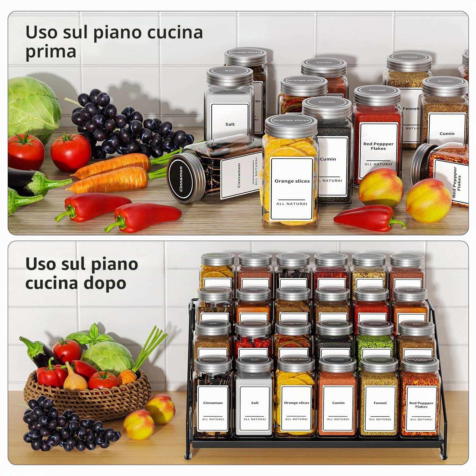 Porta Spezie per Cucina, Portaspezie Salvaspazio A 4 Livelli, Profondità Regolabile Organizer Cucina, Per Bancone, Armadio (Set Di 1)