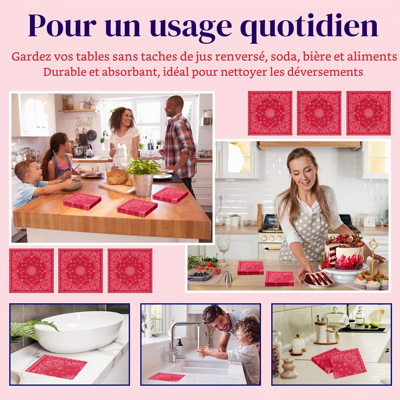 Teling Lot de 200 serviettes bandana occidentales 2 plis en papier jetables en vrac à imprimé cachemire pour fête d'anniversaire sur le thème des cowboys occidentaux, 16 x 16 cm (rouge)