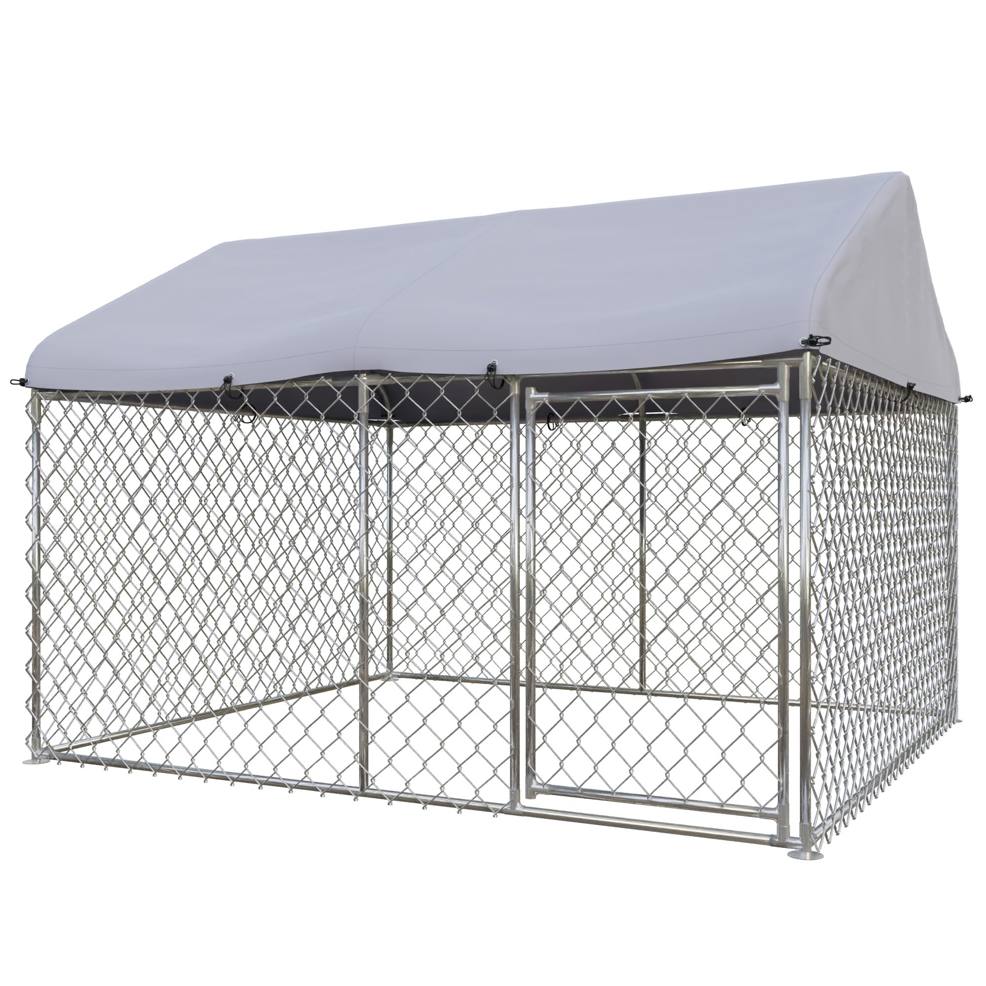 EXROO Outdoor Dog Kennel,7'L x 5.9'W x 5.05'H Large Dog Fence Outside with Roof, Metal Wire Dog House for Yard, Dog Enclosure for Big Dog Run