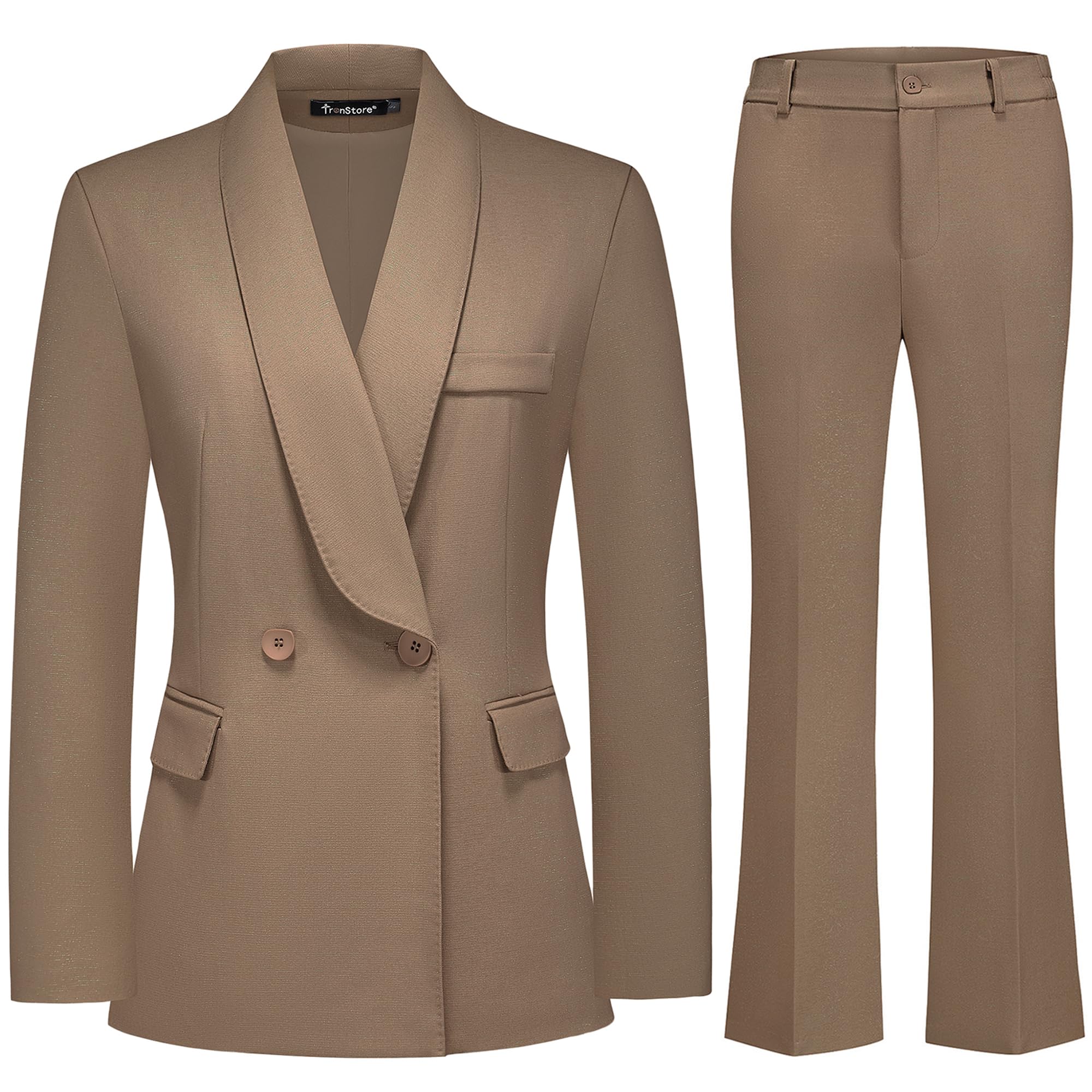 Womens Business Suit 2 Piece Set Shawl Sollar Blazer Bootcut Pants Suits for Women