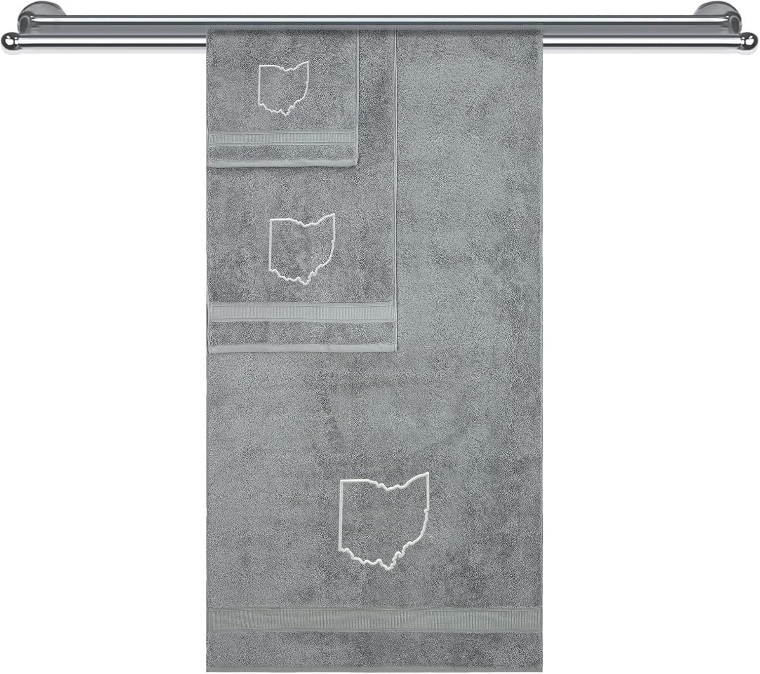 State Monogrammed Towel Set, Bathroom Towels, Super Soft, Highly Absorbent, Turkish Towels, 100% Cotton 3 Piece Towel Set, Includes 1 Bath Towel, 1 Hand Towel, 1 Washcloth, Ohio