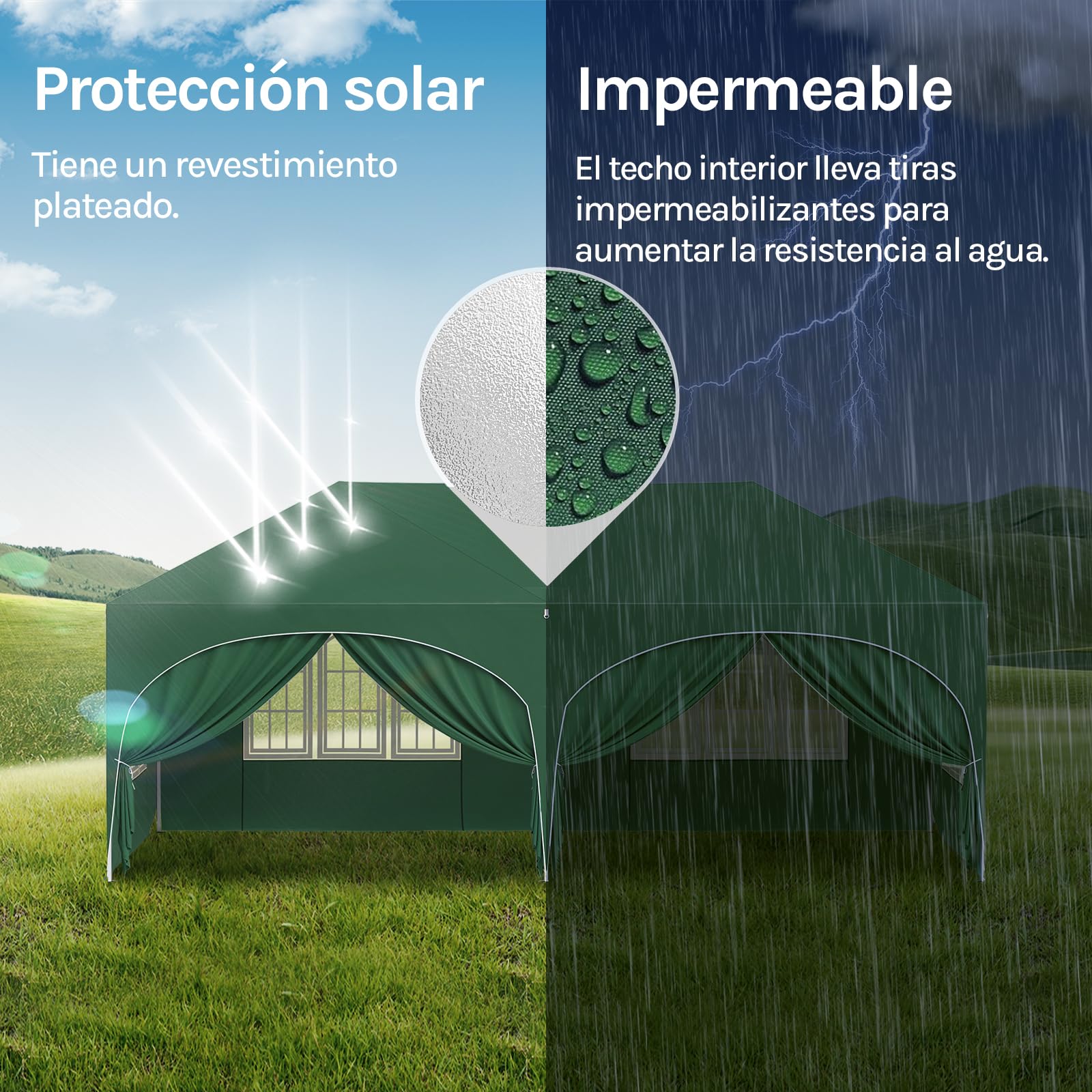 WOLTU Carpa Plegable 3x6 m, Gazebo de Jardín Impermeable, Sistema Pop Up, Pergola Jardín Marco Metalico, con Puertas y Vetanas, Pabellón Cenador para Camping Picnic Playa, Verde