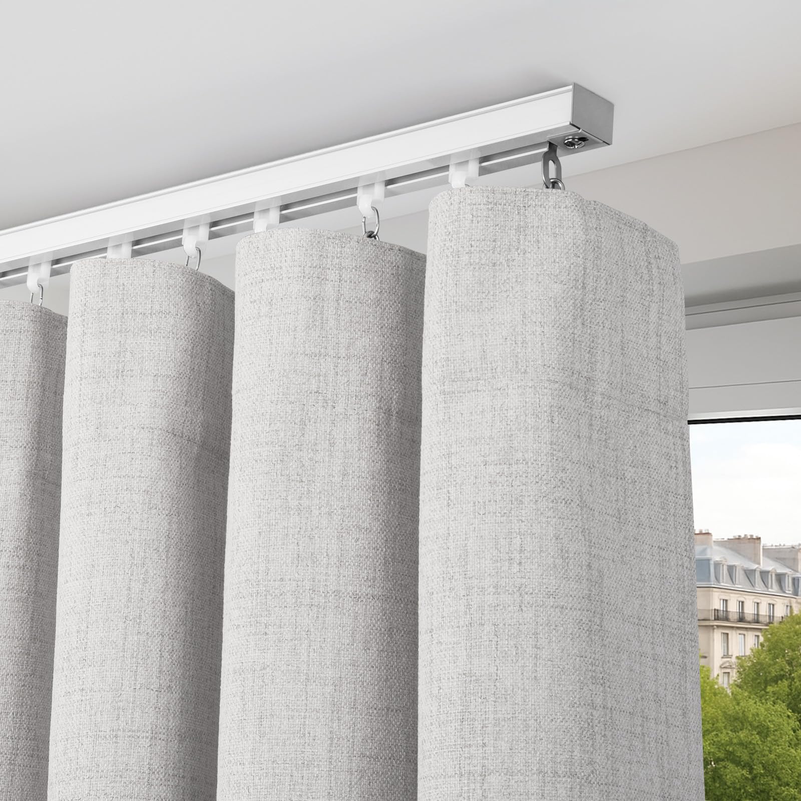 Kit de Rail pour Rideaux de Plafond 92-276 cm | avec Coulisseaux | Rail en Aluminium pour Fenêtre, Chambre et Salon, Blanc