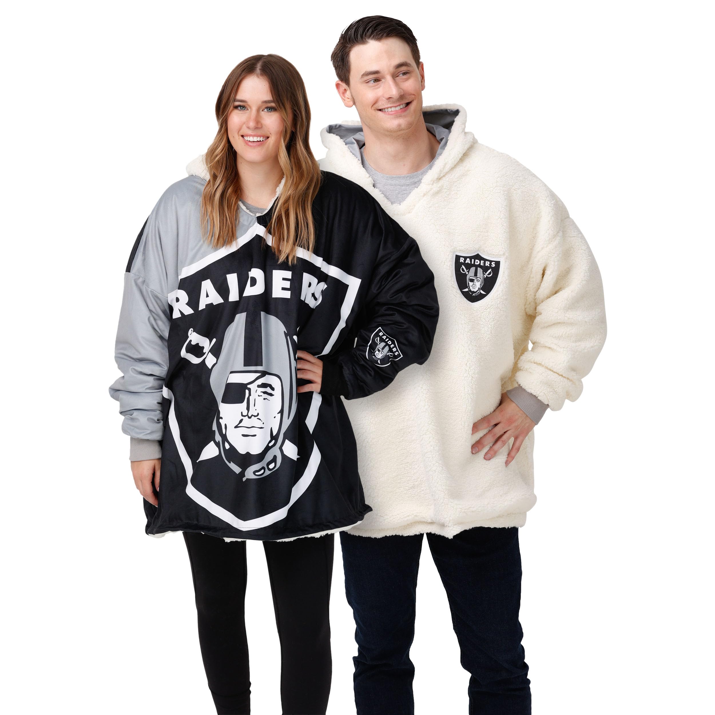 FOCO NFL Oakland Raiders Unisex Reversible Oversized Sherpa Hoodie Sweatshirt Colorblock HoodeezReversible Oversized Sherpa Hoodie Sweatshirt Colorblock Hoodeez, Colorblock, One Size (HDONFSMURBUSQVC)