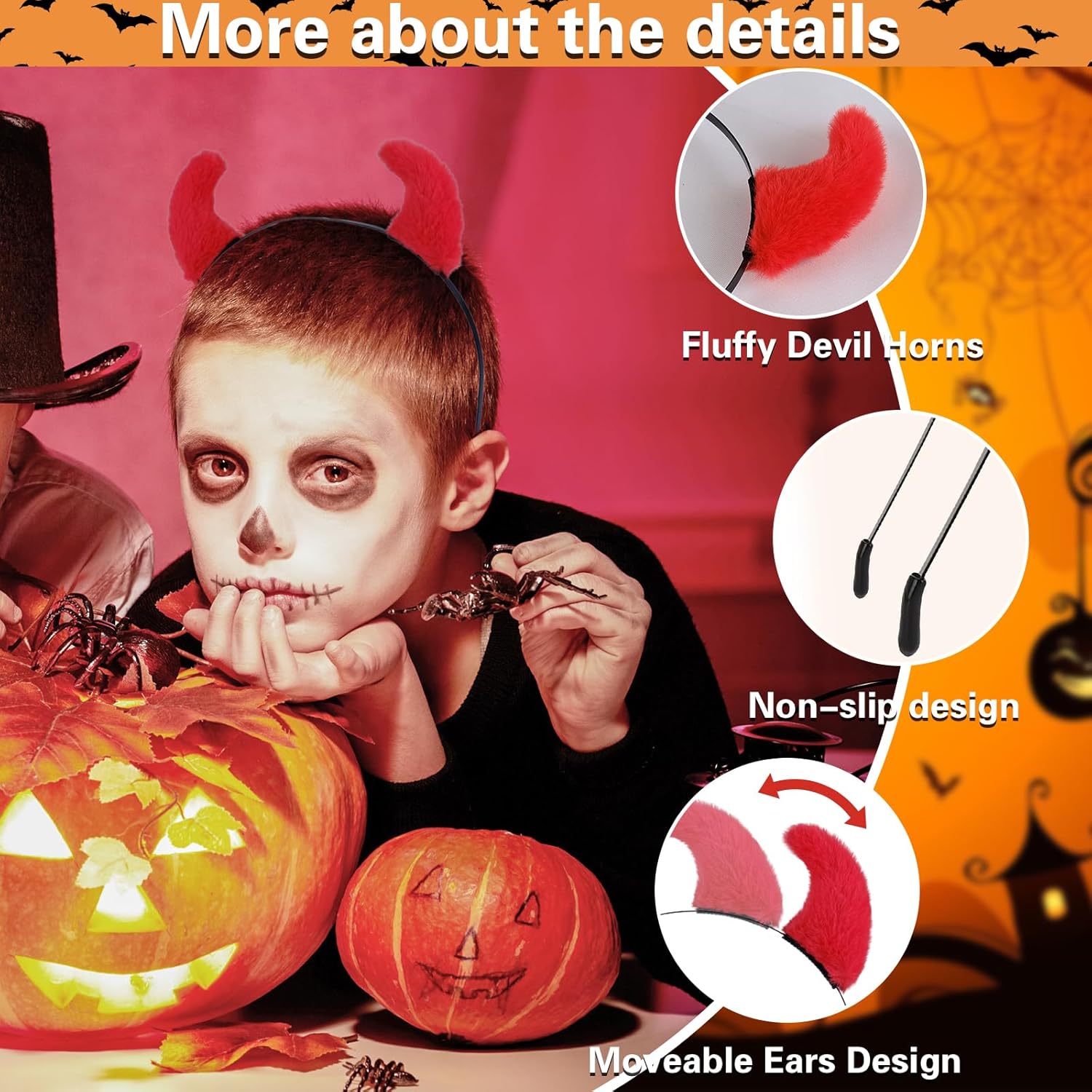 Beviliu Red Devil Horns Headband Mini Devil Costume, Fluffy Demon Horns Headband for Cosplay Halloween Costume Hairband Washing Makeup - Image 2