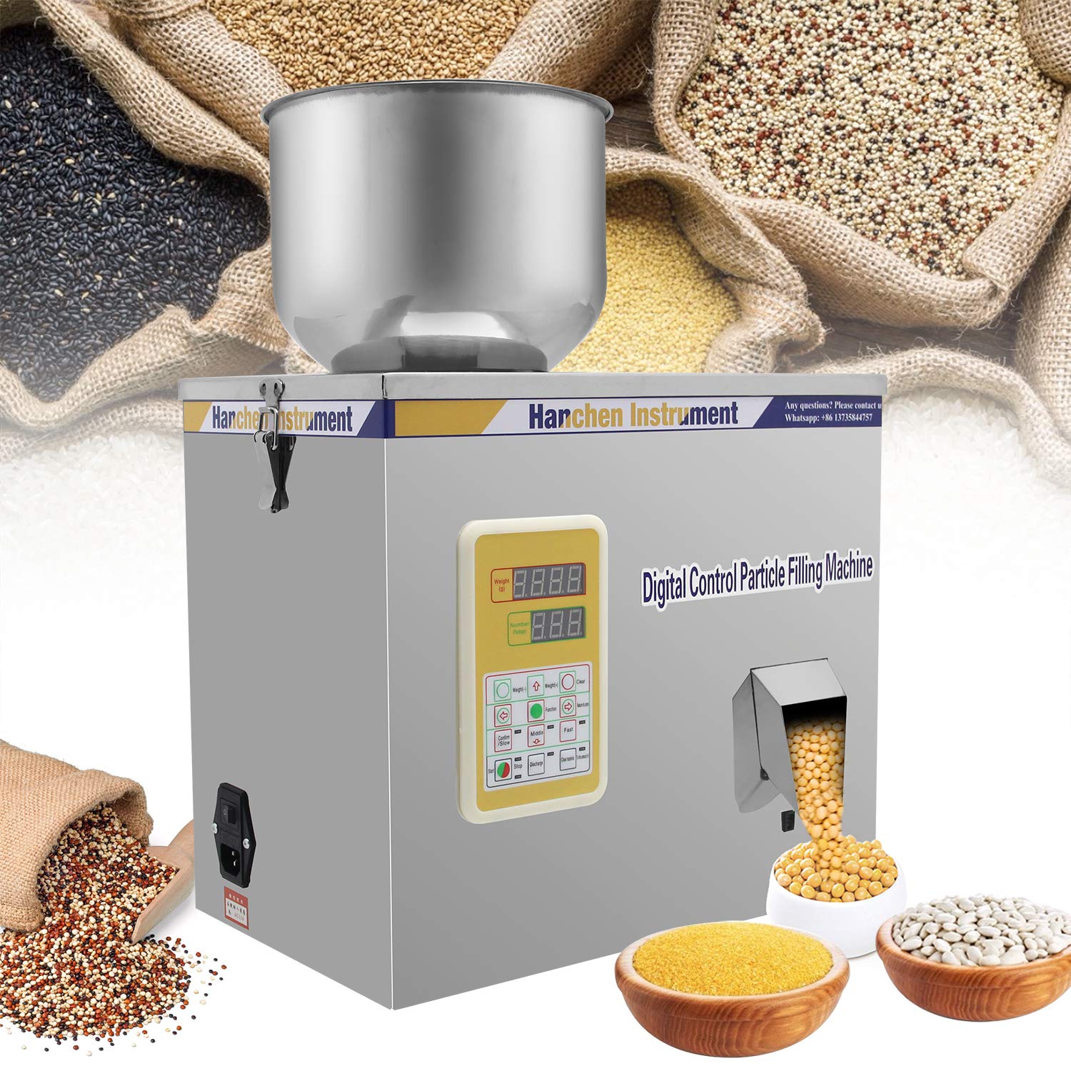 FHRKA Powder Filling Machine 2-200g Particle Weighing Filling Machine Automatic Bottle Bag Powder Filler for Tea Seeds Grains Powder 220v