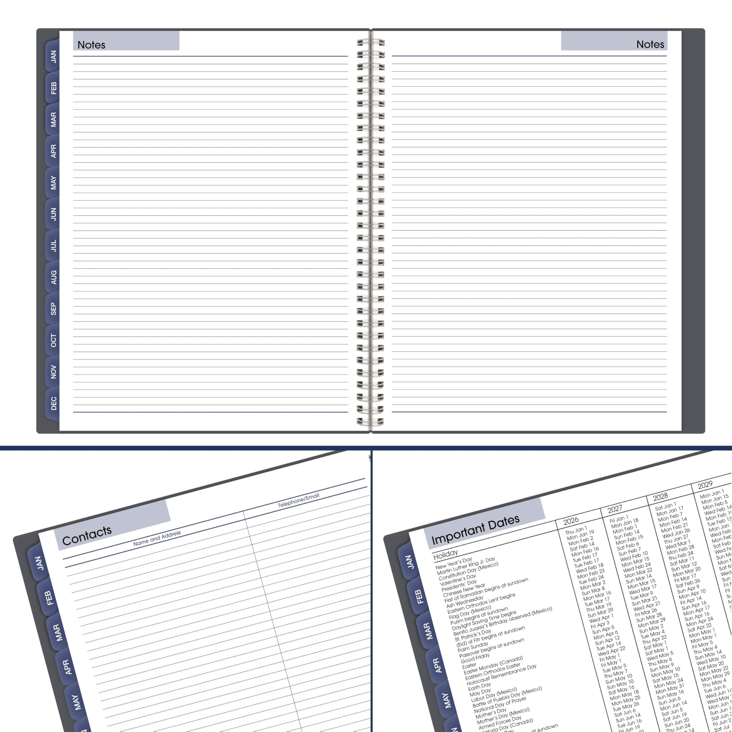 AT-A-GLANCE Agenda 2026, settimanale e mensile, 20,5 x 28 cm, grande, rilegatura a spirale, DayMinder, grigio (GC5450726)