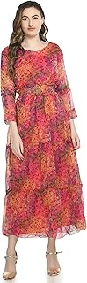 YOGYATA Fashionable -A Line Dress for Women, Stylish Dress for Girls, Dress - 3/4 Sleeve Floral Print (VFAB_WWD_182)