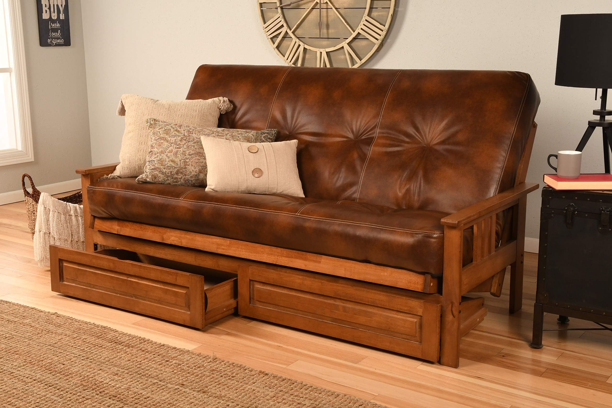 Monterey Futon Set with Storage Drawers, with Barbados Base and Oregon Trail Saddle Mattress