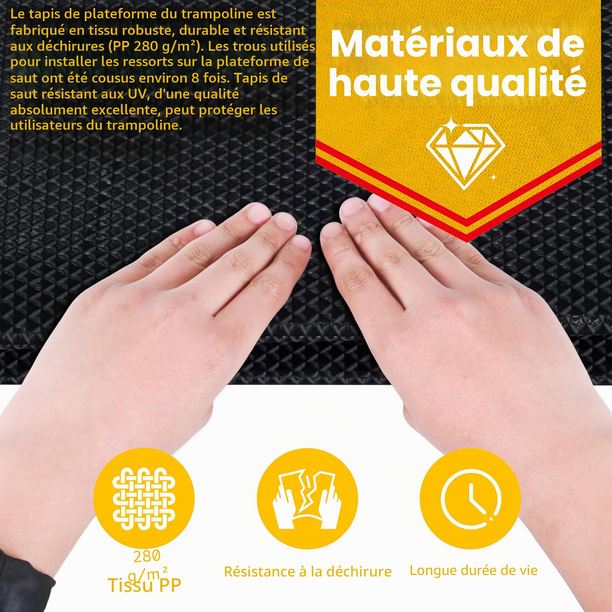 FIVMEN Tapis de saut de rechange pour trampoline avec crochets en forme de T et œillets - Pièce de rechange pour trampoline