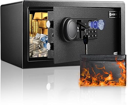 Caja de seguridad biométrica para el hogar, (0.78-2.04 pies cúbicos), bloqueo seguro de huellas dactilares de acceso rápido, teclado retroiluminado