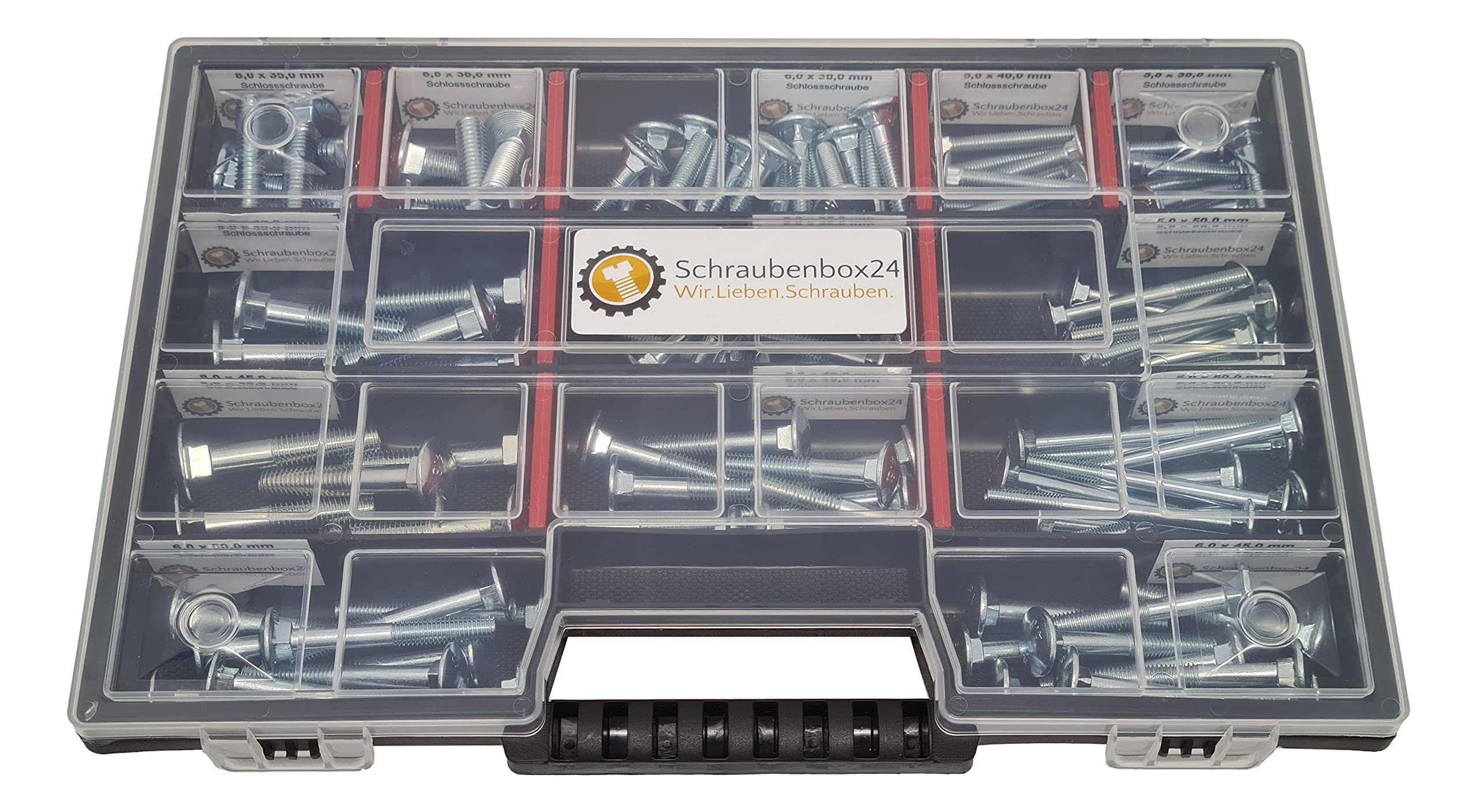 Flachrundschrauben Sortiment M5-M6-M8 // 30mm-60mm 115 tlg. Schraubenbox DIN 603