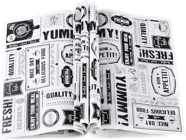 Chinco 150 Pieces Newsprint Wax Paper Sheets Newspaper Theme Food Wrap Paper Grease Resistant Tray Liners Waterproof Wrapping Tissue Food Picnic for Kitchen Baking Hamburger (White Background)