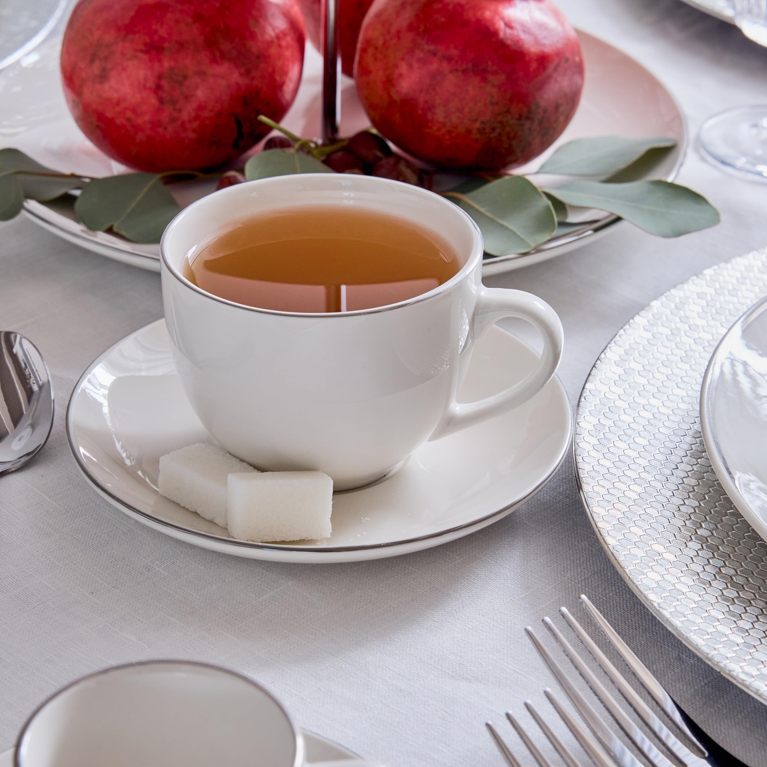Tognana Juego de 6 tazas de té con platillo, porcelana, color blanco