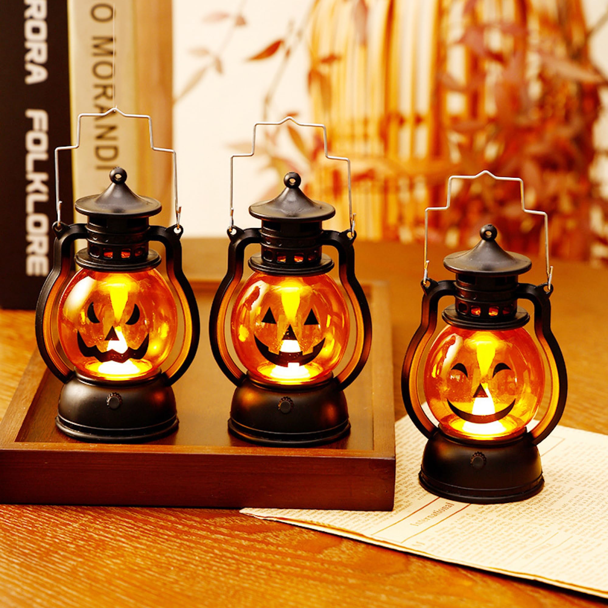 Mini vintage latarnia LED z dynią, Halloween Jack O latarnia do dekoracji