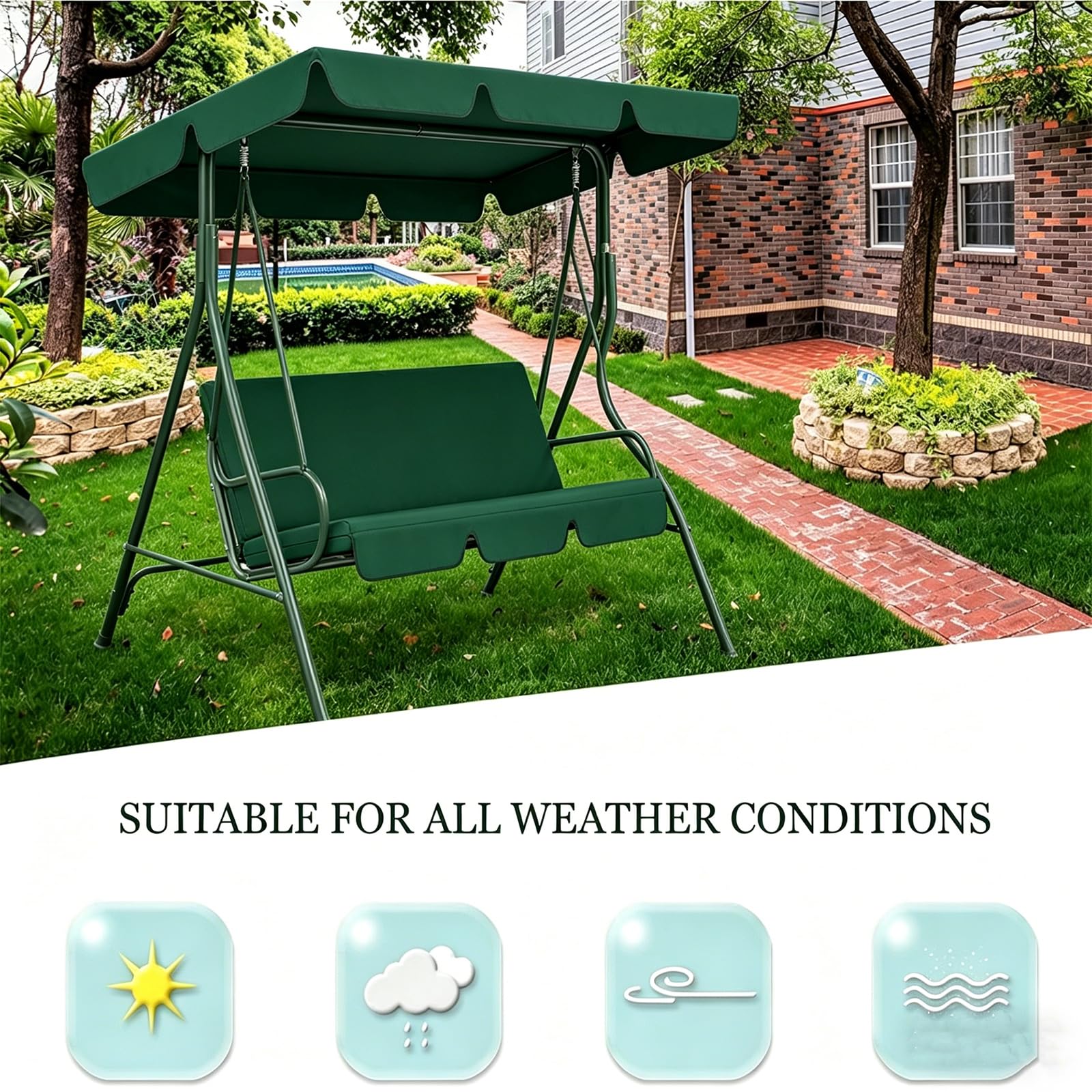 Generico Telo di Copertura per Altalena Tendalino con Protezione UV Copertura Superiore di Ricambio per Dondolo Patio 2/3 Posti per Cortili Patii e Terrazze,001,190 * 132 * 15cm