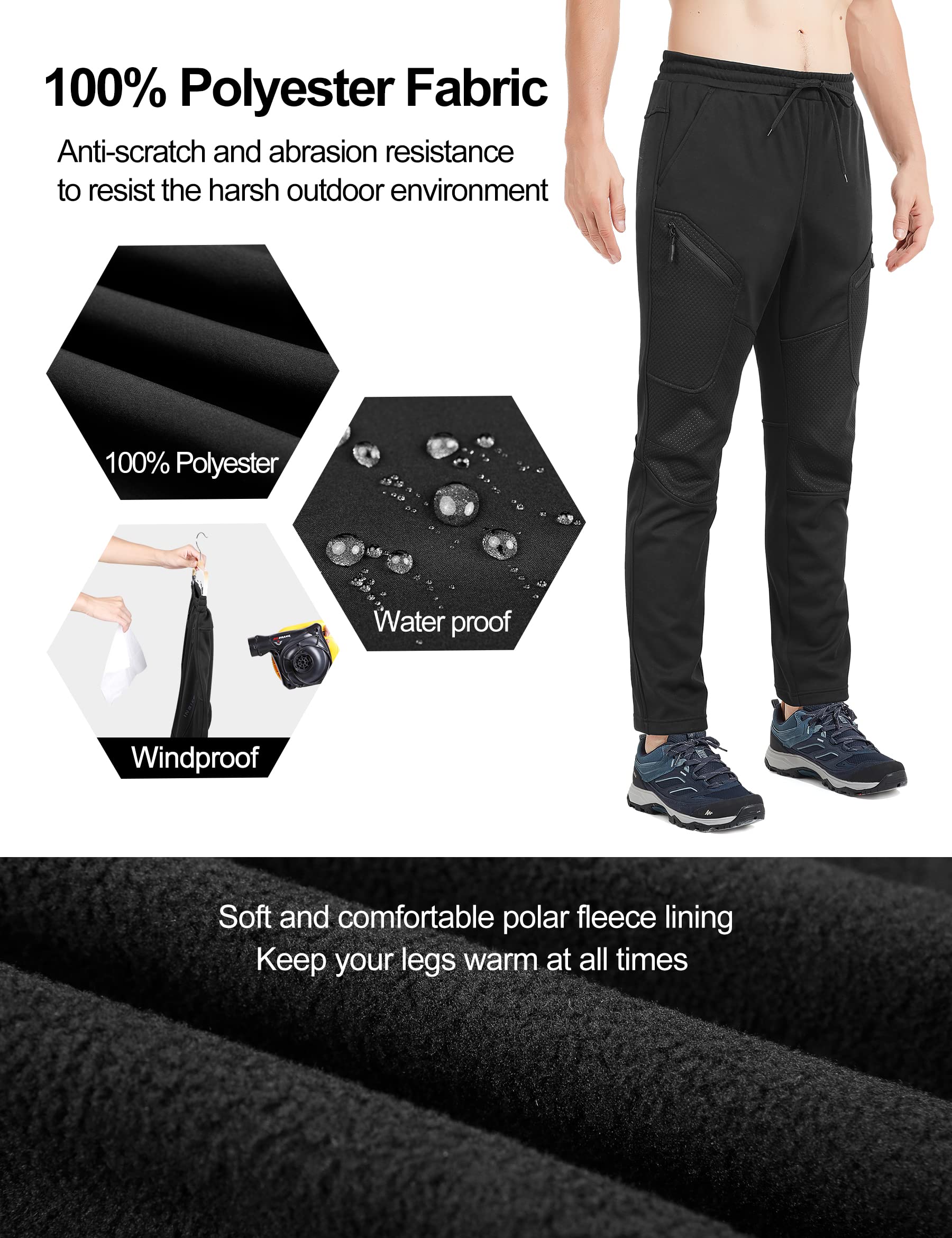 INBIKE Pantalon VTT Homme Hiver Chaud Impermeable Softshell Polaire Travail Coupe Vent Sport de Plein Air Ski Jogging Randonnée Cyclisme Velo