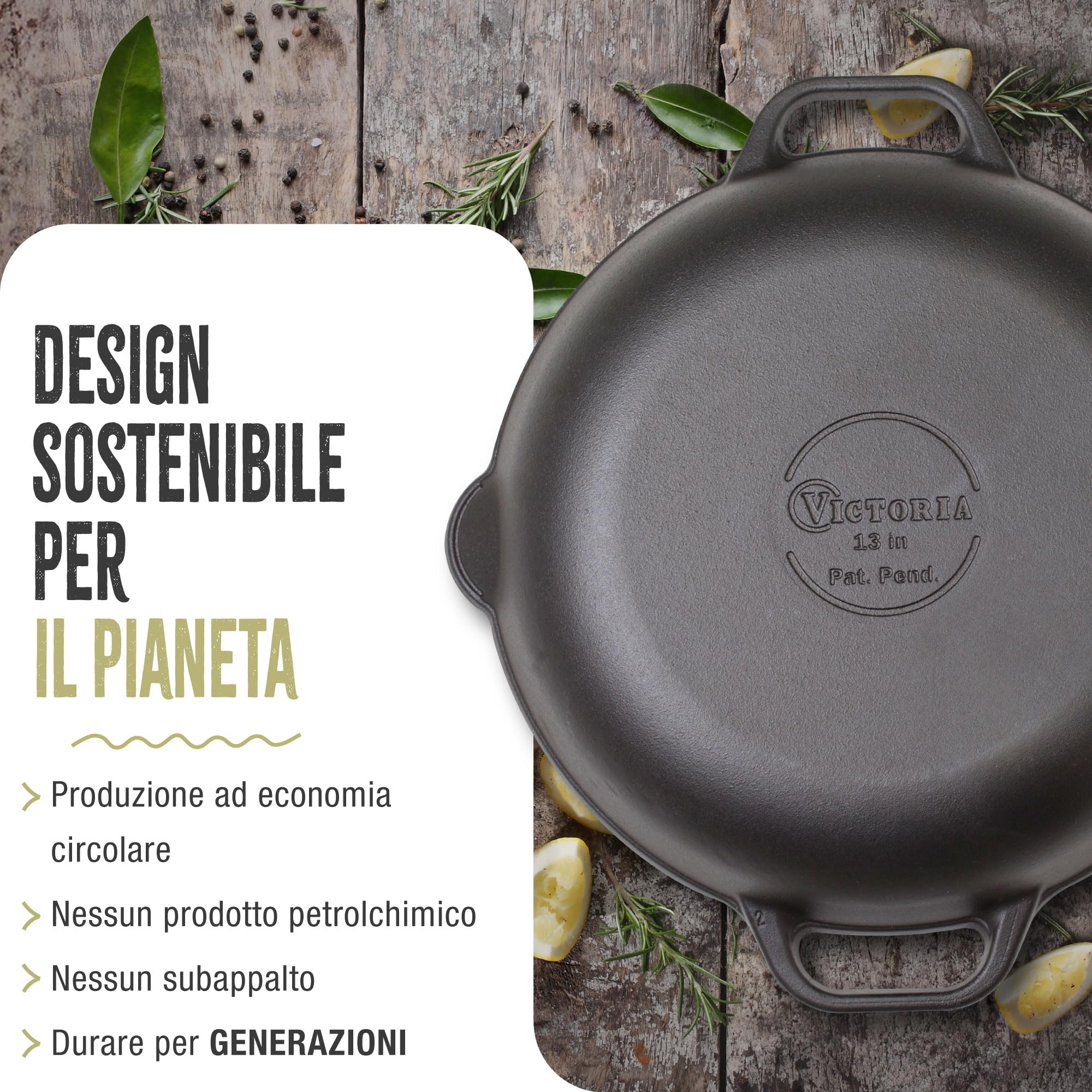 VICTORIA Padella per Paella in Ghisa Smaltata Induzione da 33cm, Adatta per, Fuoco, Barbecue, Forno, Vetroceramica e Gas, Cast Iron Skillet Senza Sostanze Tossiche, Senza PTFE e PFOA
