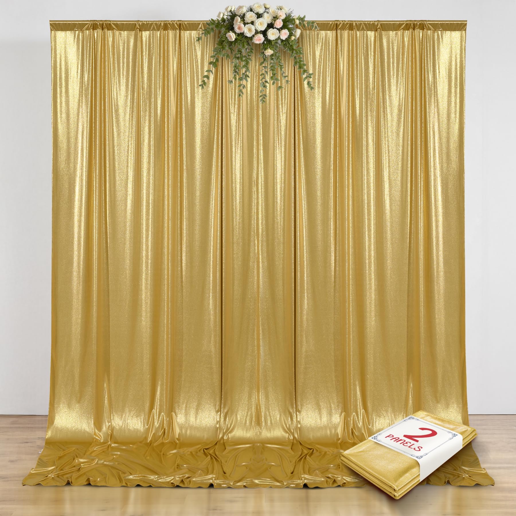 PartyVillage 10x14FT Gold Sequin Backdrop Curtain -2 Panels 5x14FT