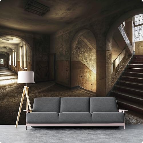 Miniatura 8 de Zeeko Papel tapiz 3D para despegar y pegar, 148 pulgadas de ancho x 98 pulgadas de alto, gran castillo abandonado vintage, pasillos arqueados,