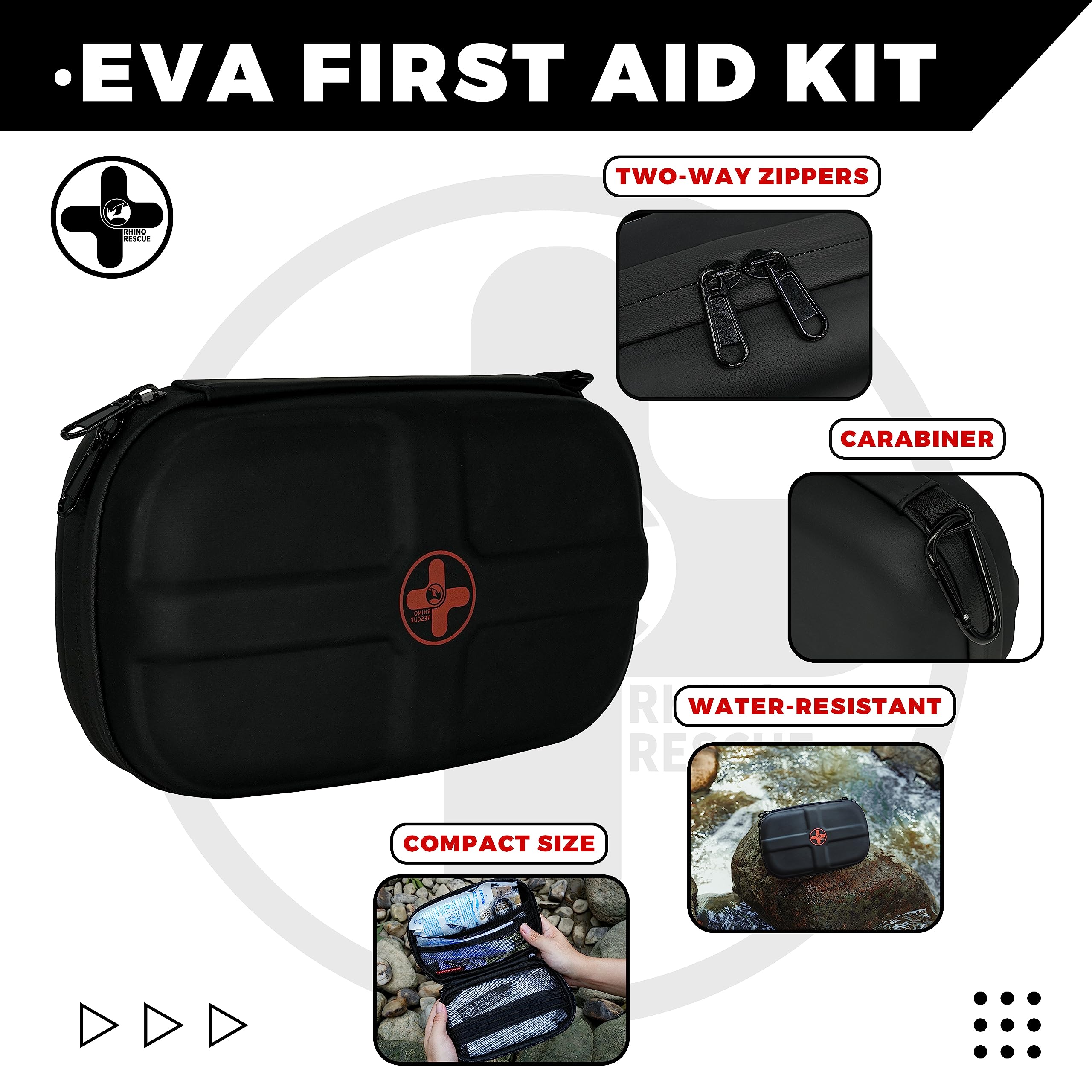 RHINO RESCUE Mini Kit di Pronto Soccorso, Piccolo Elemento di Emergenza Portatile Impermeabile per Viaggi, Casa, Auto, Dormitorio, Campeggio, Escursionismo (Nero)