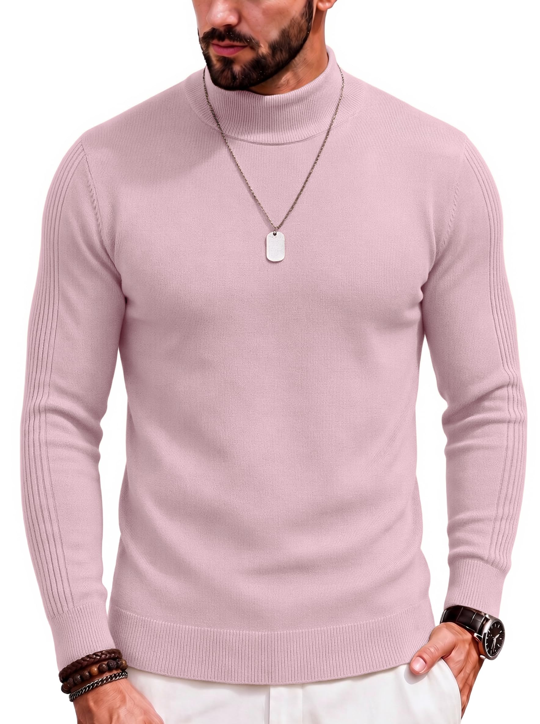COOFANDY Mens Mock Turtleneck Slim Fit Pullover Sweater Casual Basic Knitted Thermal Sweaters