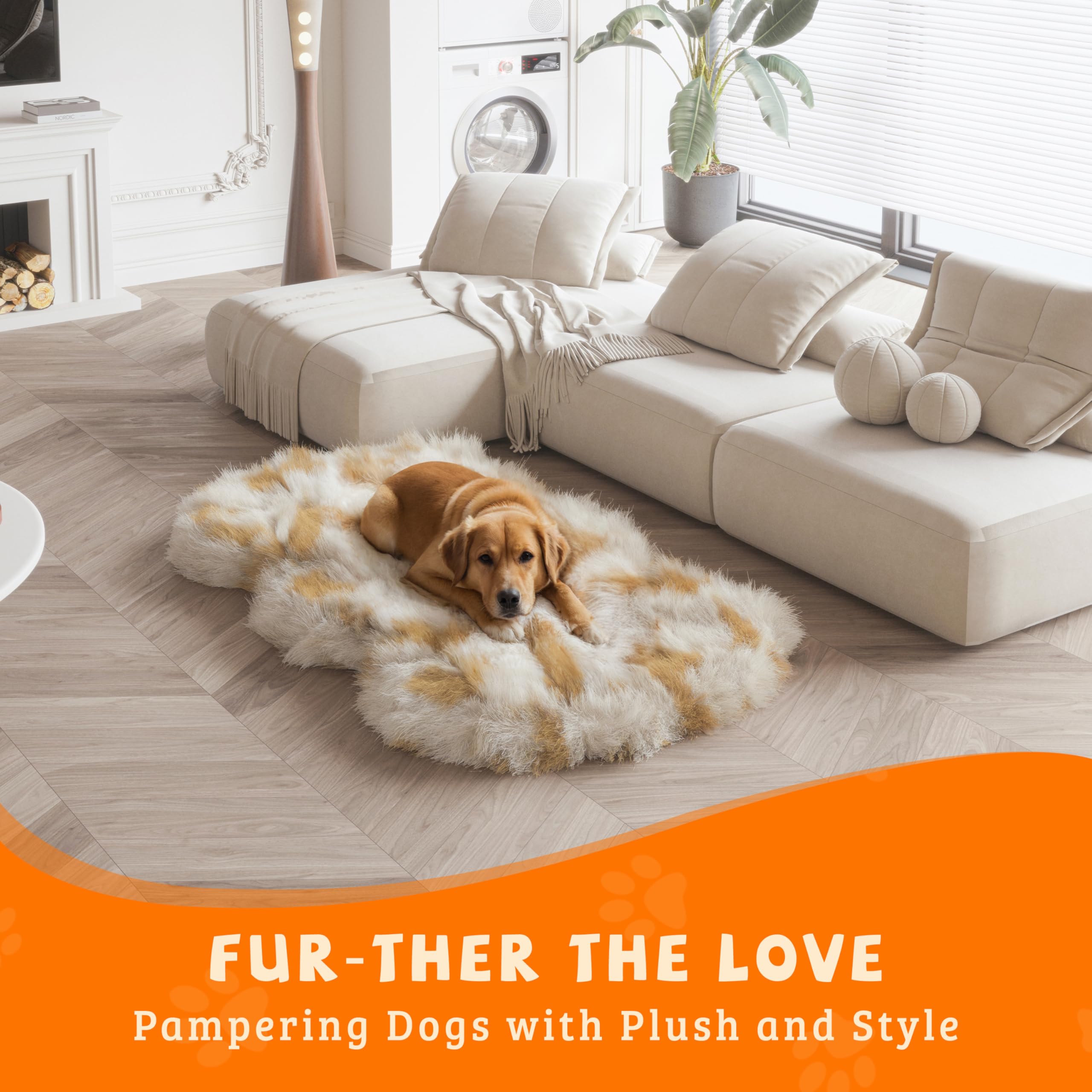 Luxus Fellteppich Orthopädisches Hundebett für Grosse Hunde, 127 x 80 x 8CM Kunstfell Hundebett Orthopädisch for Mittelgroße, Waschbar Lammfell Hundedecke für Wohnzimmer Dekor