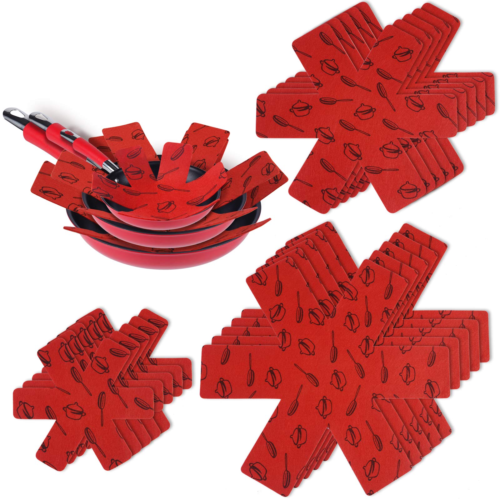 flintronic Pot and Pan Dividers, Set of 15 and 3 Different Sizes(38/30/20CM) Separators, Pans Separator Protector for Separating Pots and Pans, Thicken, Red