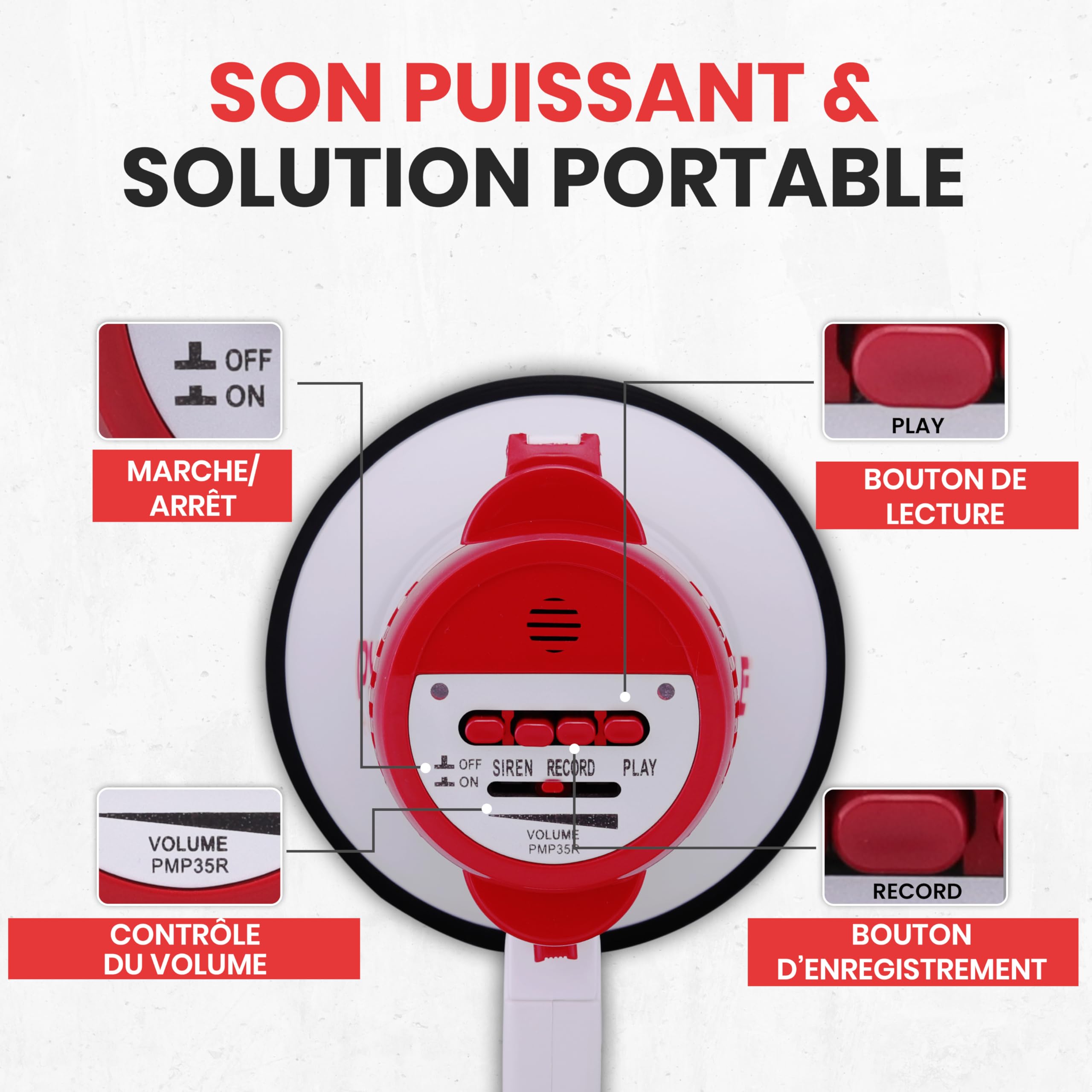 Pyle Mégaphone Porte-Voix 30W avec Sirène et Enregistrement – Haut-Parleur PA Portatif, Portée 731m, Idéal pour Sports, Fans, Entraîneurs, Manifestations, Sécurité