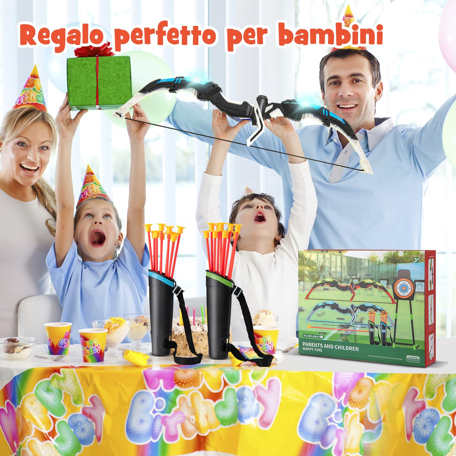 COSTWAY Set di 2 Archi e Frecce LED per Bambini con 20 Frecce a Ventosa