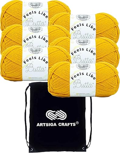 Lion Brand Feels Like Butta Golden Sunshine 215-159 (6-Rollos - Mismo Lote de Tinta) Hilo Estambre Medio #4 Poliéster para Tejer y Ganchillo con