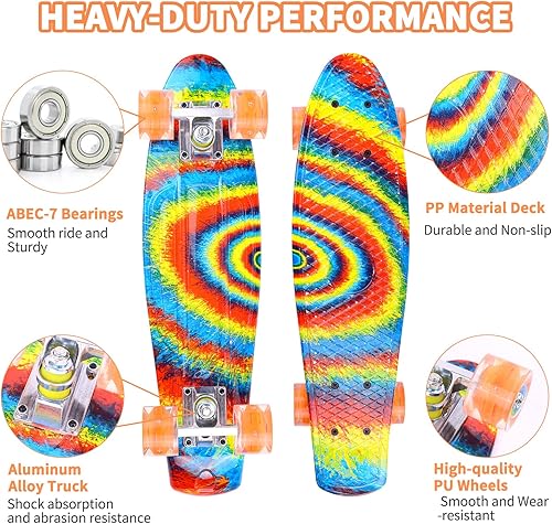 Miniatura 59 de Patinetas, 22" Patineta Completa, Mini Cruiser Skateboard para Niños Niñas Adolescentes Principiantes con Coloridas Ruedas Intermitentes Herramienta