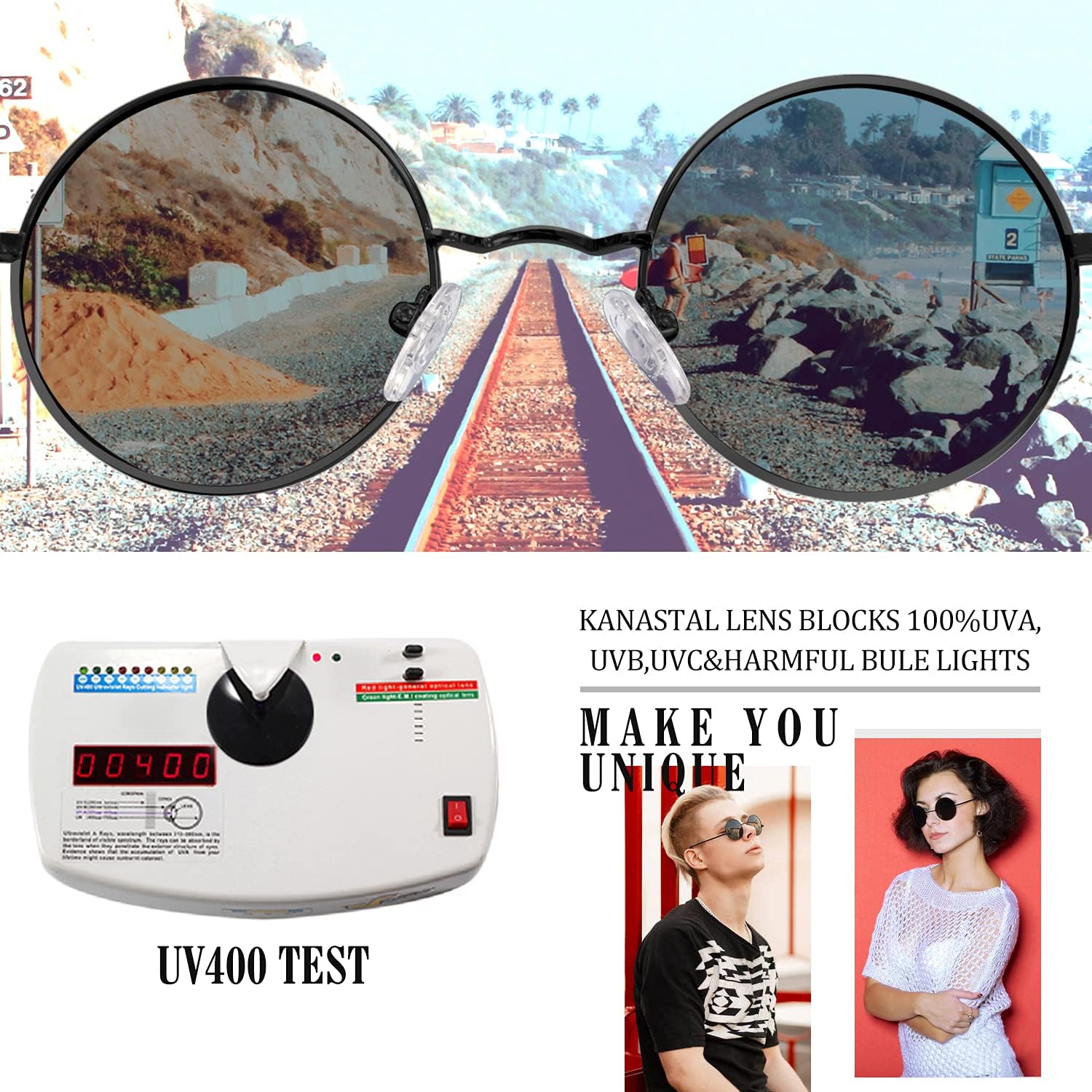 KANASTAL Round Sunglasses for Women Men Polarized Circle Sun Glasses UV400 Halloween Cosplay Shades 2 Pack - Image 4