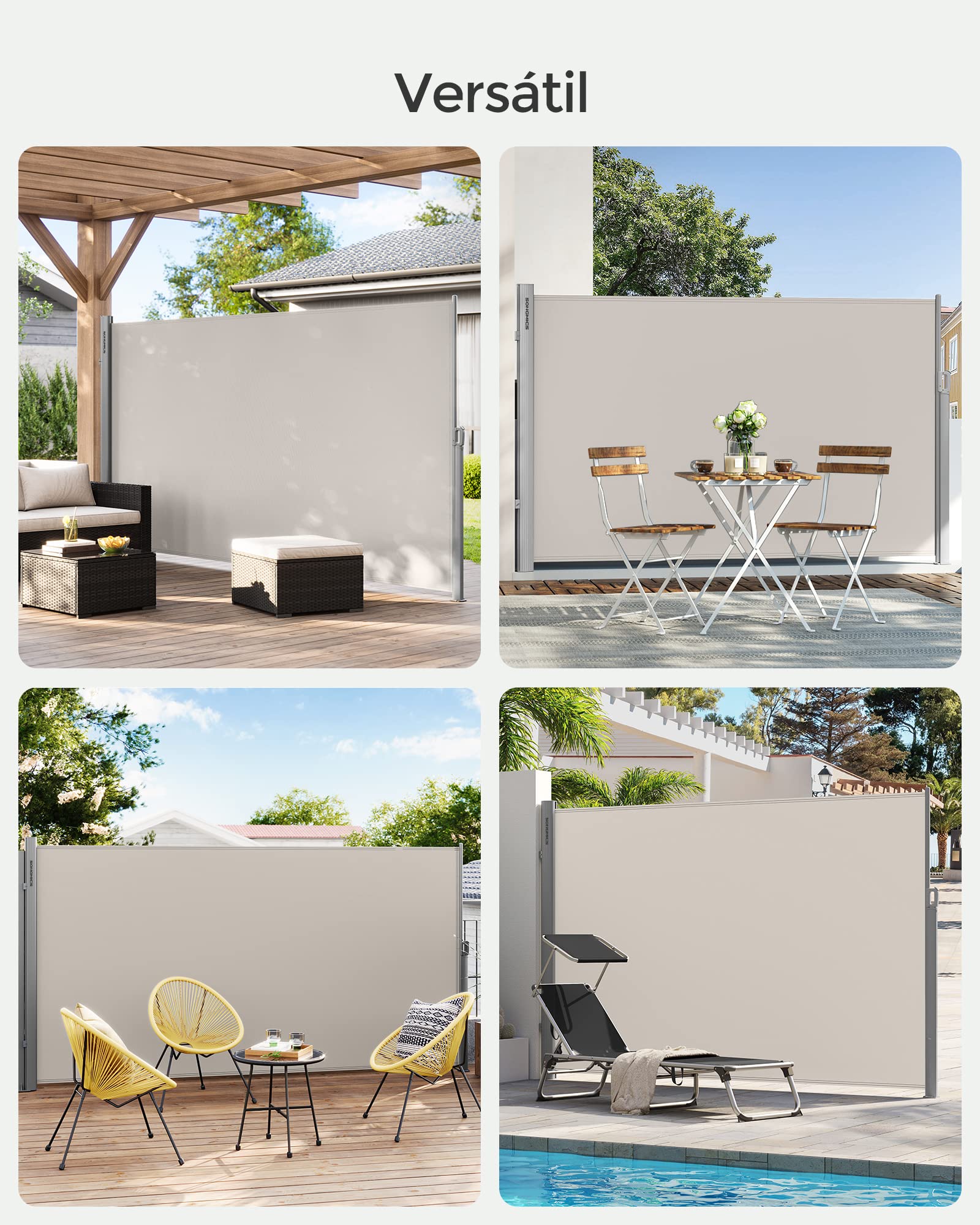 SONGMICS GSA204E01 - Estor Lateral de Aluminio Extensible 200 x 400 cm, protección Solar, Opaca, para balcón, terraza, jardín, Color Beige