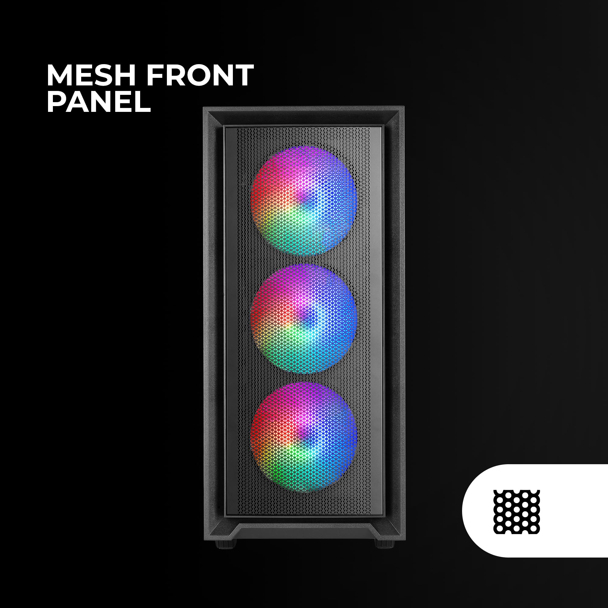 MARSGAMING MC-AIR, Case Gaming ATX, 4x Ventole FRGB Rainbow 120mm, Pannello Frontale Mesh, Finestra Laterale in Vetro Temperato, Semitorre PC Doppia Camera, Supporto Raffreddamento a Liquido, Nero