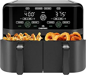 Chefman 6 Quart Dual Basket Air Fryer - Digital Touchscreen, Smart Sync Finish, Hi-Fry, Auto Shutoff, 2 Independent 3QT Nonstick Dishwasher-Safe Frying Baskets - Digital Double Air Fryer - Black